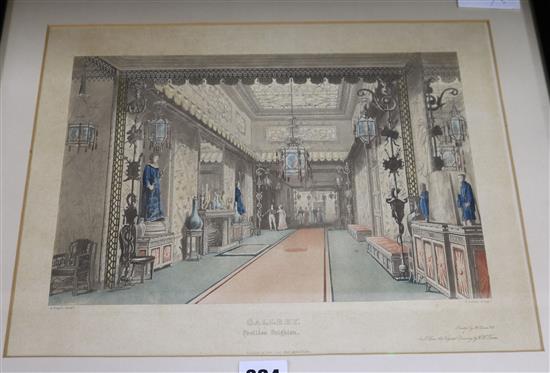 After A. Pugin and Charles Moore, six etchings with aquatint of Brighton Pavilion, c.1822-24 27 x 35cm